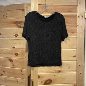 Vintage Principle Black Short Sleeve Top with Subtle glitter Dot Pattern